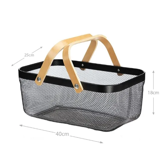 Metal Mesh Square Basket with 2 Wooden Handles