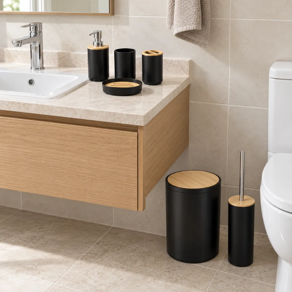 Black Bamboo Bathroom Set – 6 Pieces