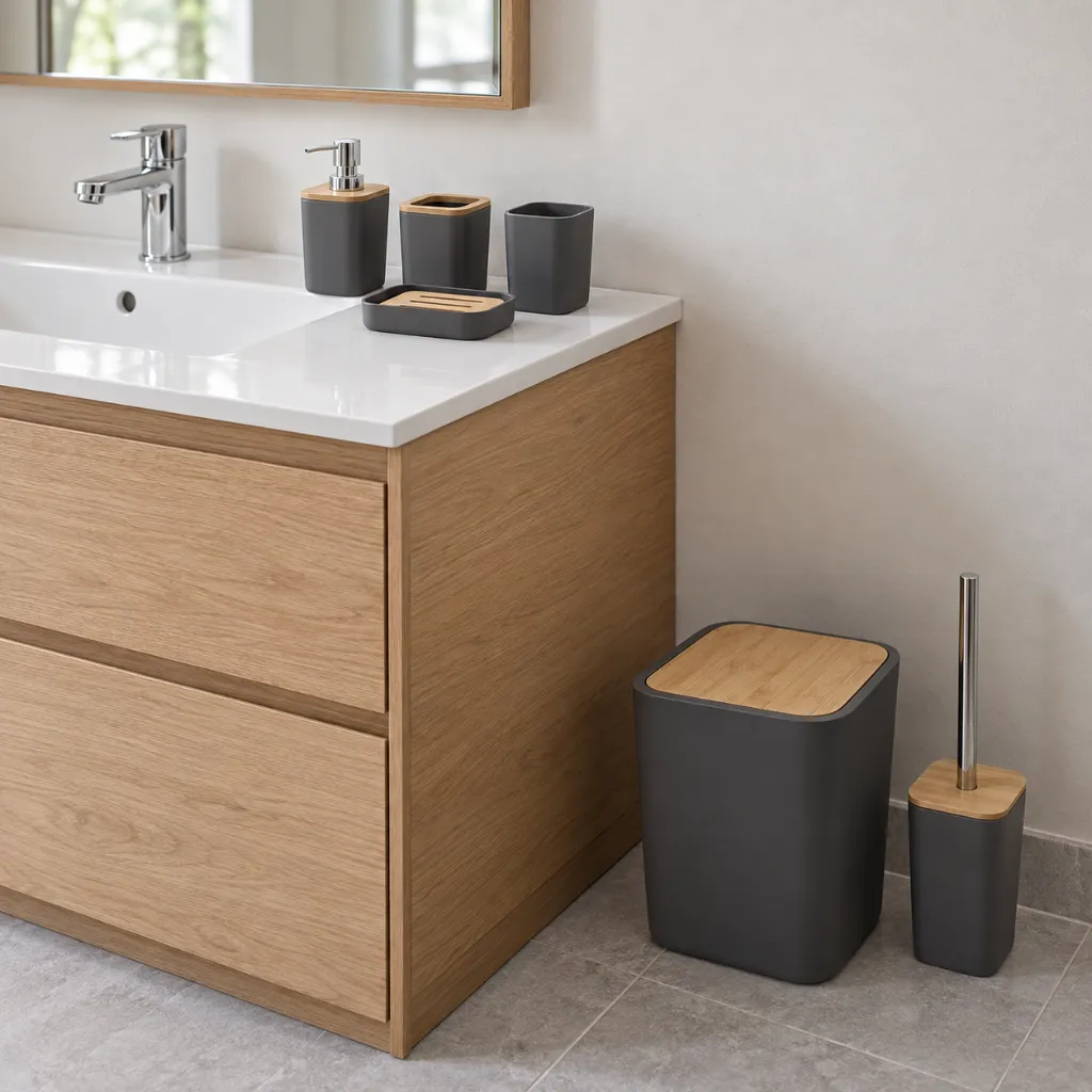 Grey Bamboo Bathroom Set – 6 Pieces