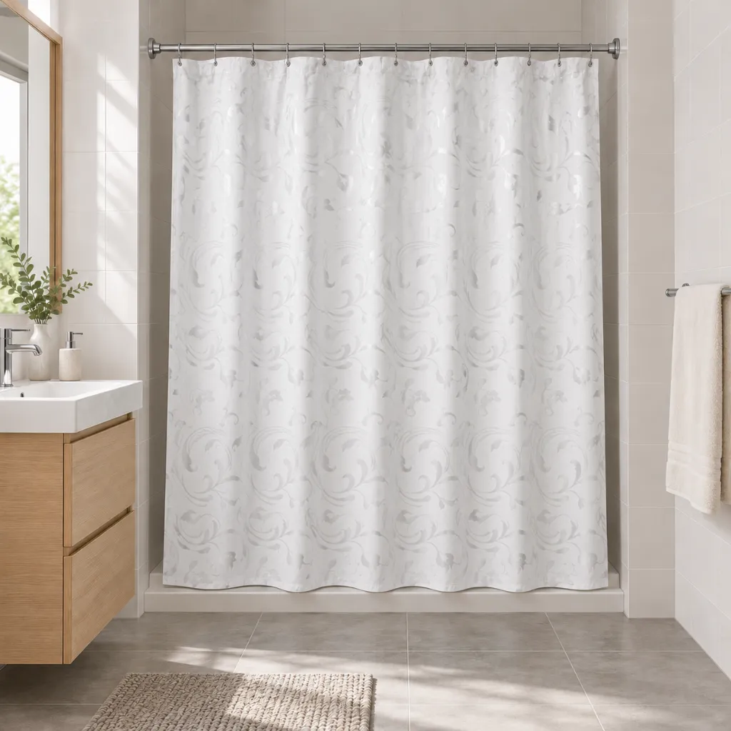 White Botanical Pattern Shower Curtain