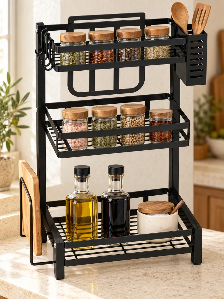 3-Tier Stainless Steel Spice & Kitchen Utensil Organizer Rack