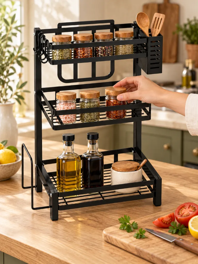 3-Tier Stainless Steel Spice & Kitchen Utensil Organizer Rack