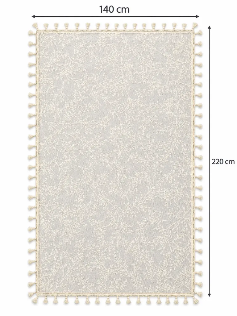 Ivory Branch Lace Tablecloth with Tassel Trim