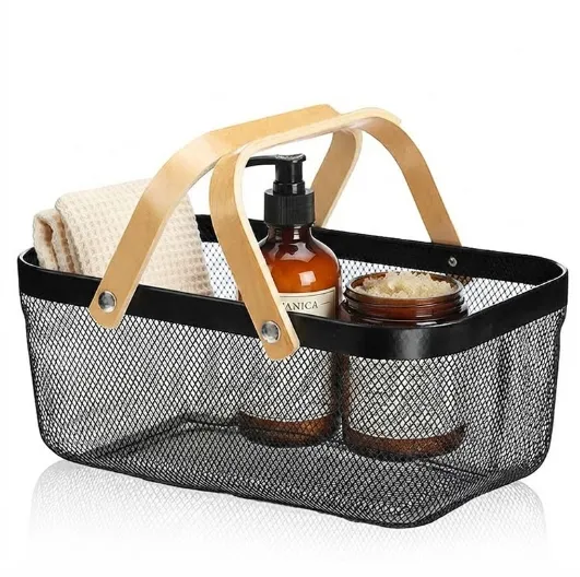 Metal Mesh Square Basket with 2 Wooden Handles