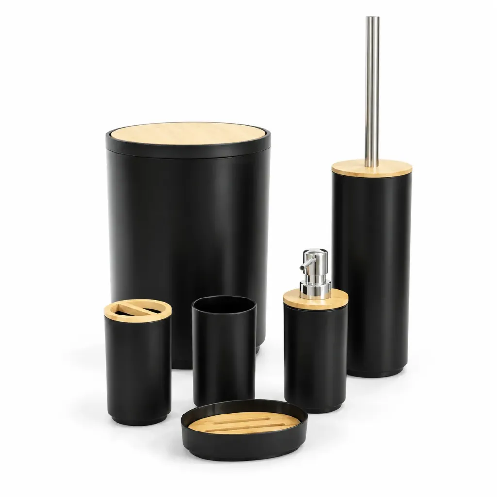 Black Bamboo Bathroom Set – 6 Pieces