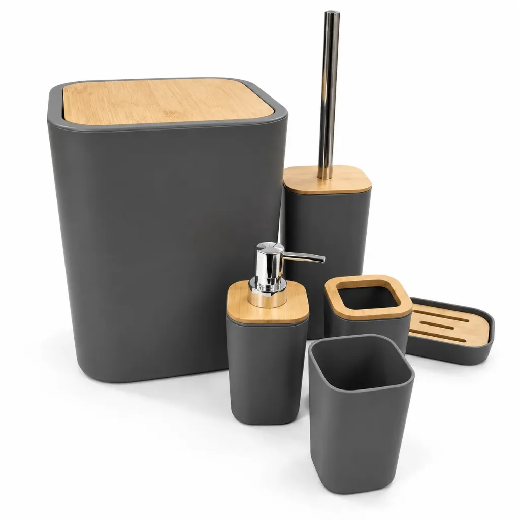 Grey Bamboo Bathroom Set – 6 Pieces
