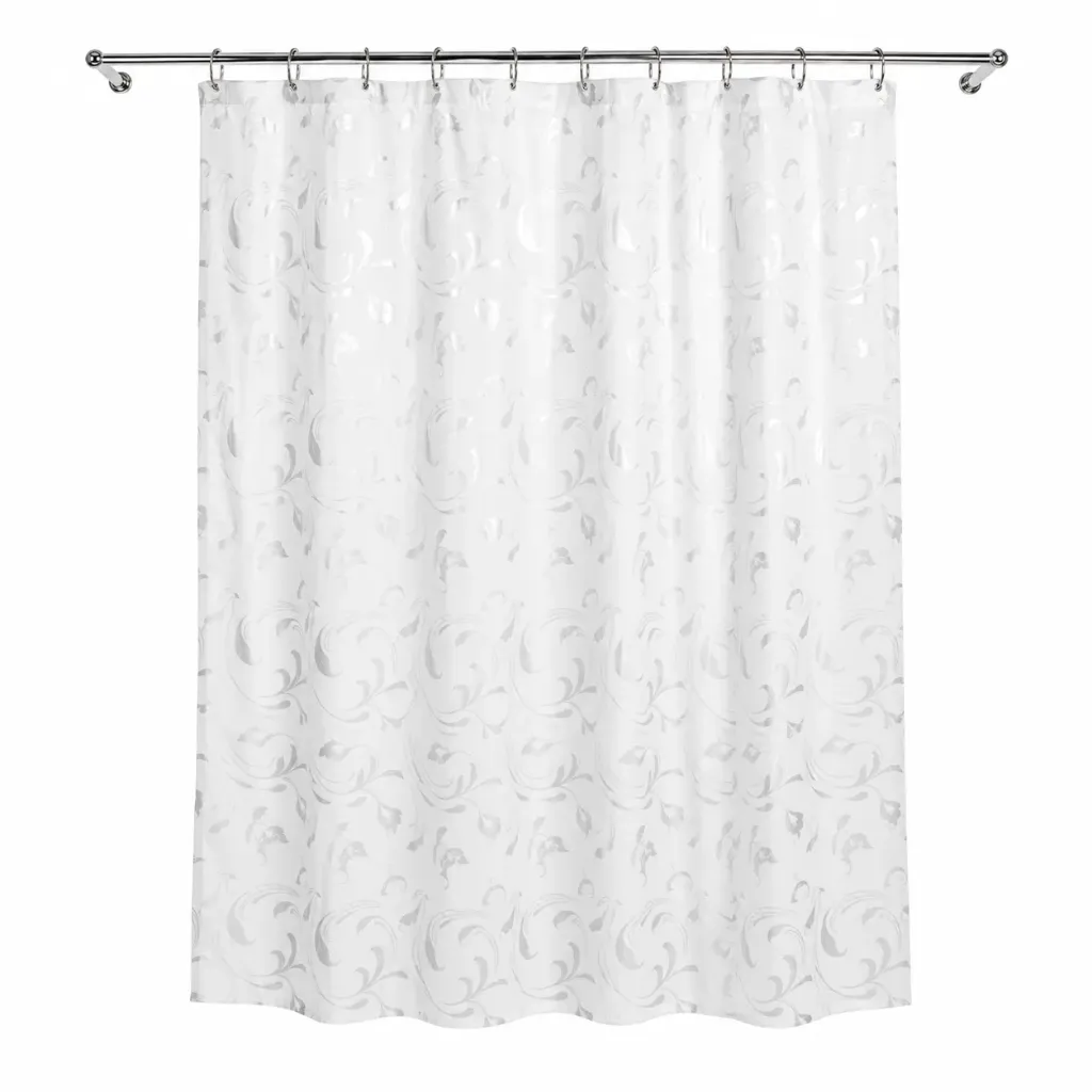 White Botanical Pattern Shower Curtain
